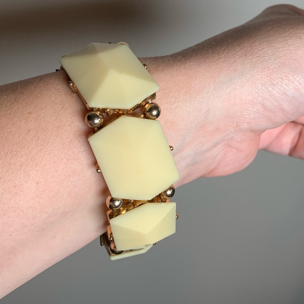 Vintage Style Chunky Yellow Geometric Statement Bracelet Gold Tone